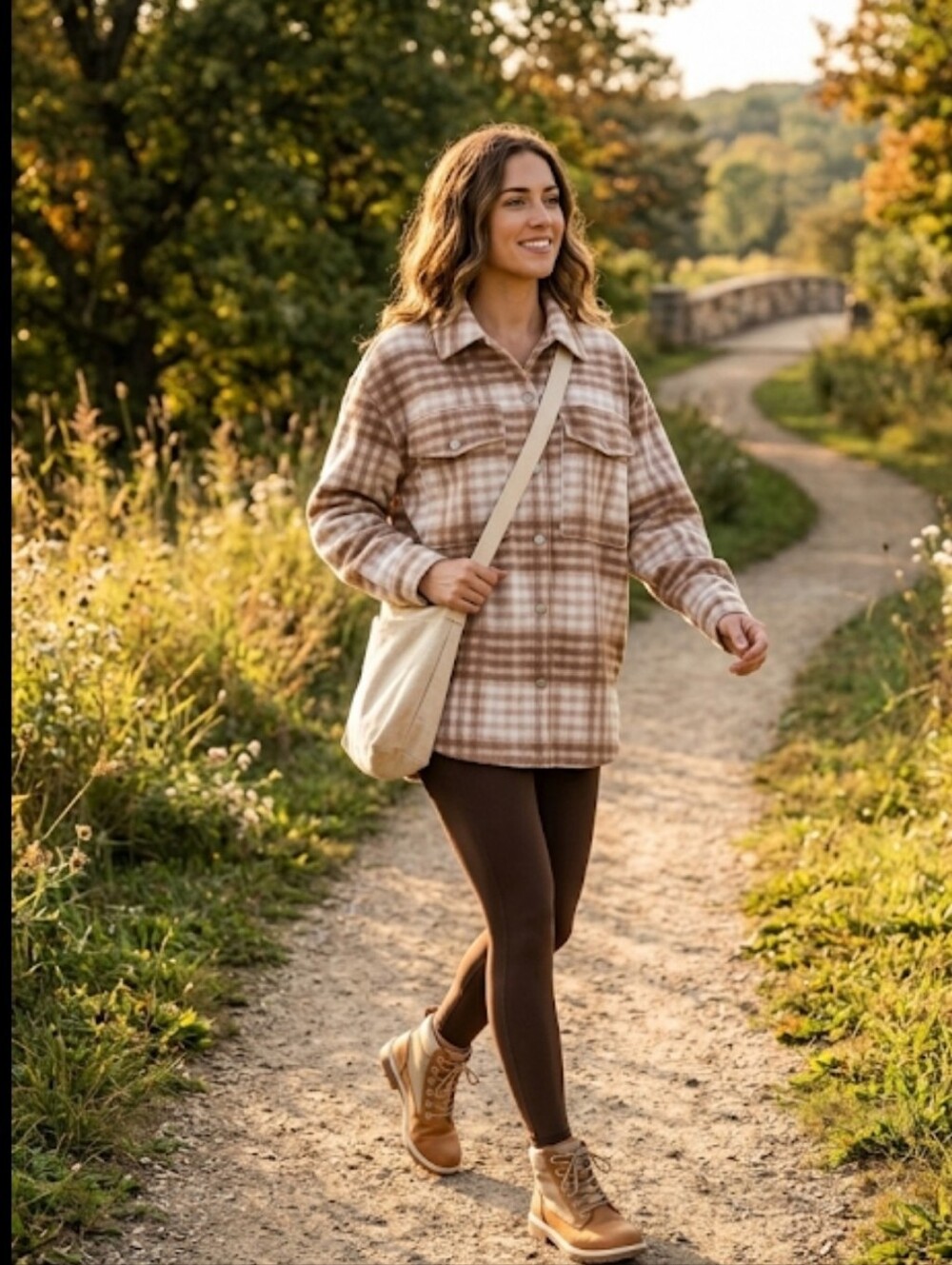 Tan Plaid Shacket L Suede-look Workshop Republic Shirt Jacket